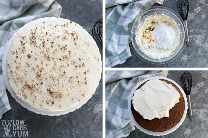 Frosting the sugar free red velvet cake