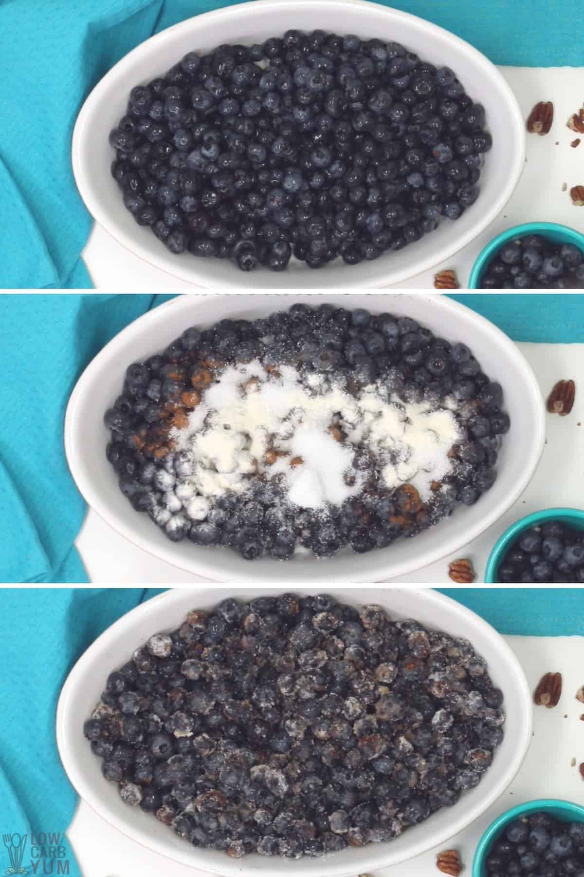 making the easy blueberry filling in pan