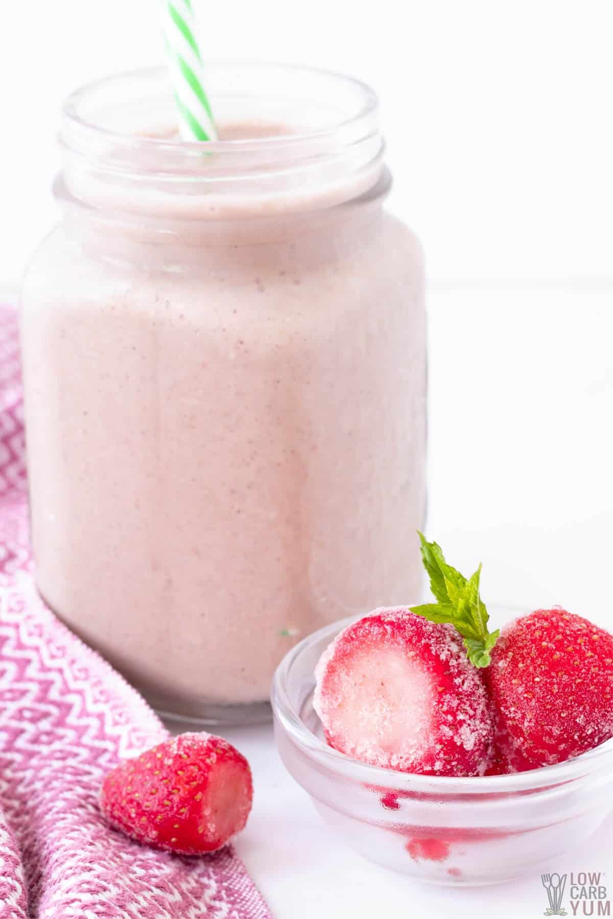 almond milk protein shake with strawberries