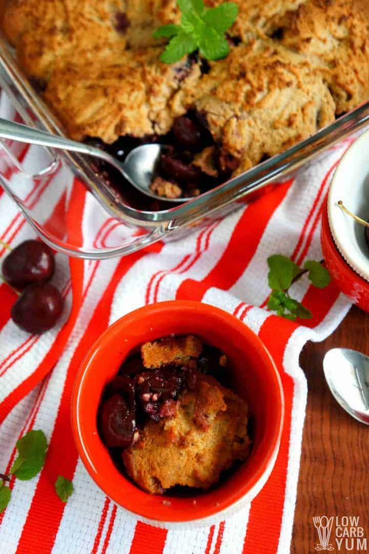 Serving the gluten free cherry cobbler