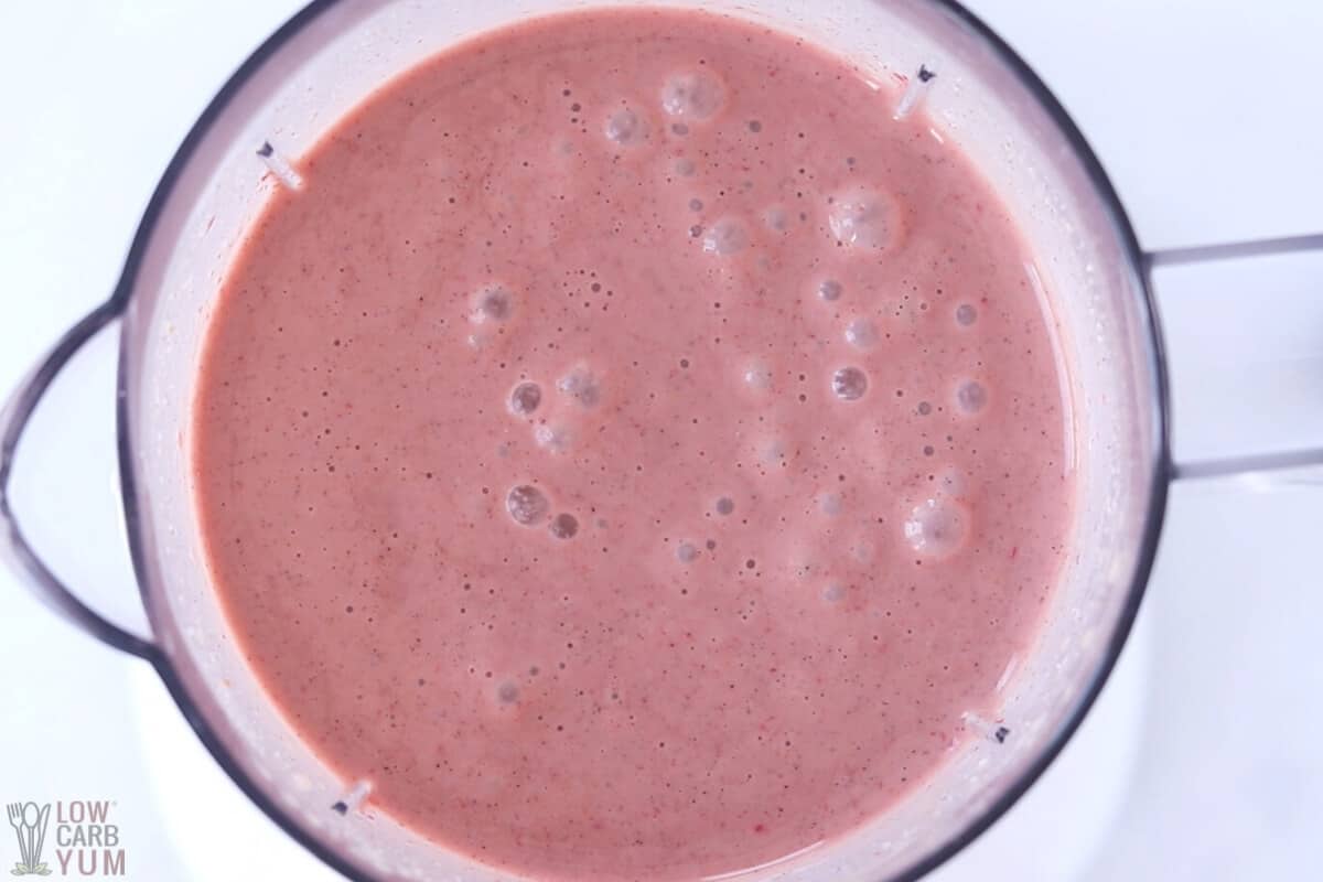 keto strawberry protein shake in blender