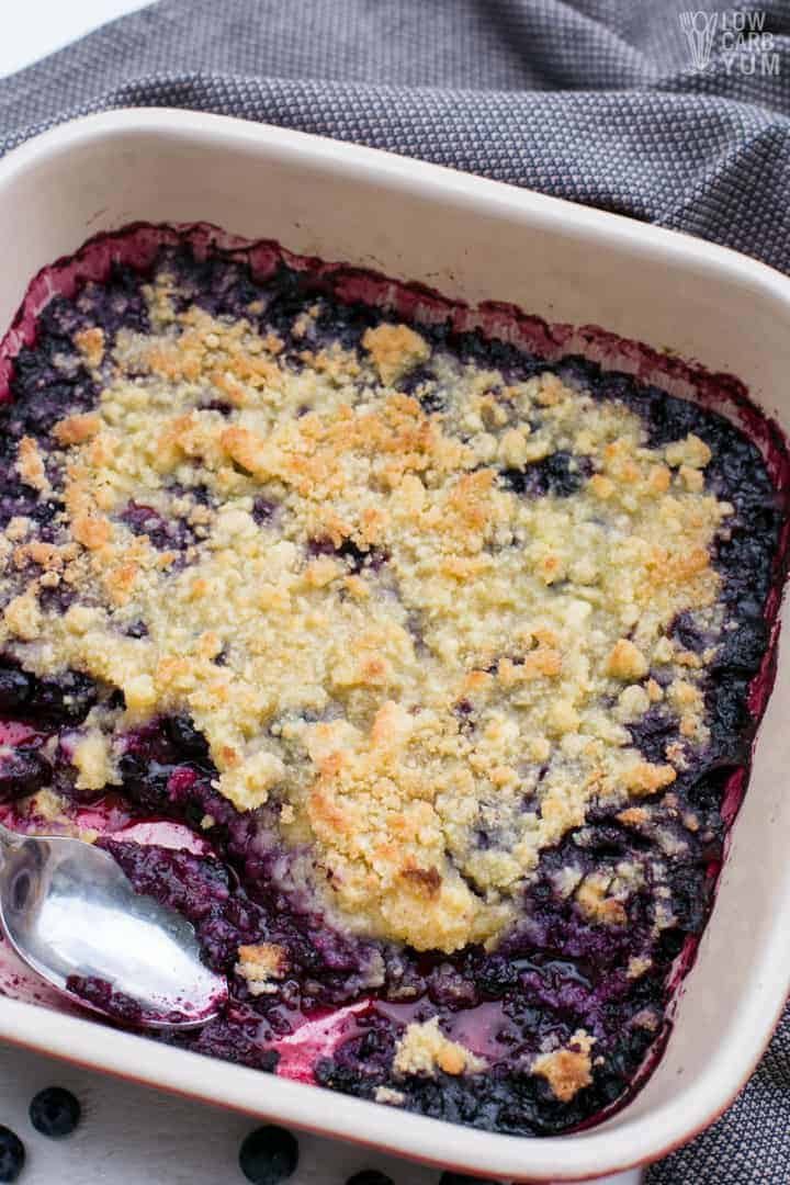 Serving low carb gluten free blueberry cobbler dessert