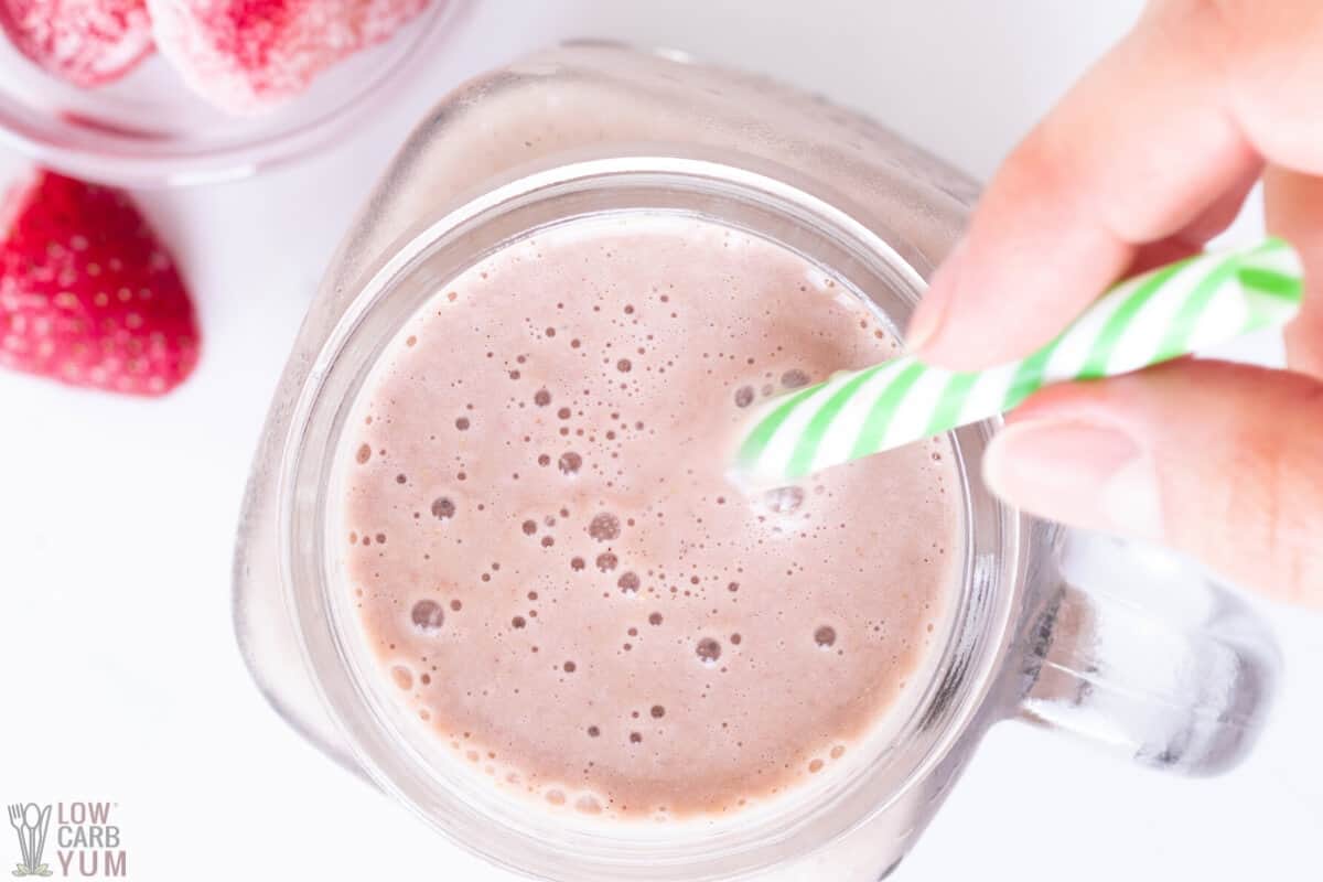strawberry protein shake with almond milk