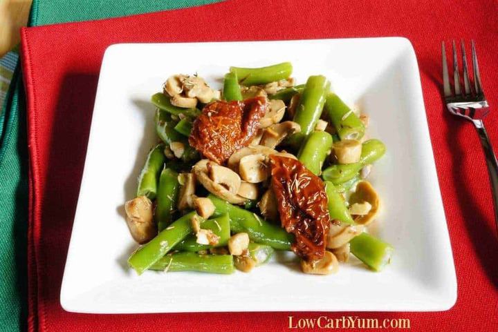 Sauteed Green Beans and Mushrooms with Sun Dried Tomatoes | Low Carb Yum