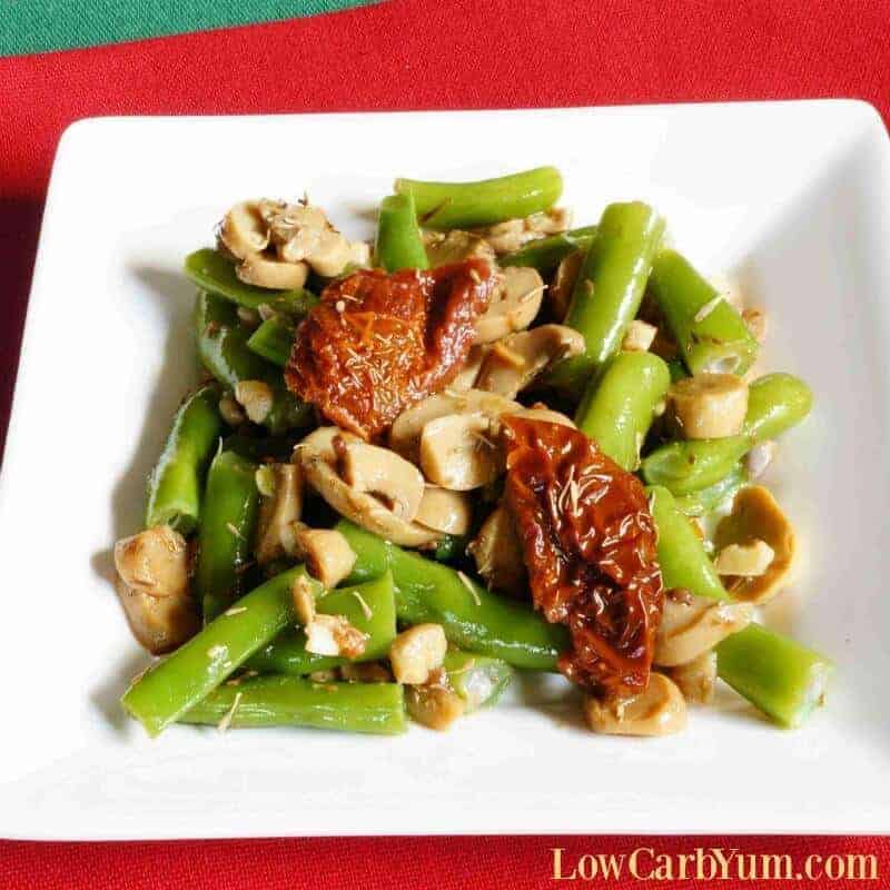 Sauteed Green Beans and Mushrooms with Sun Dried Tomatoes Low Carb Yum