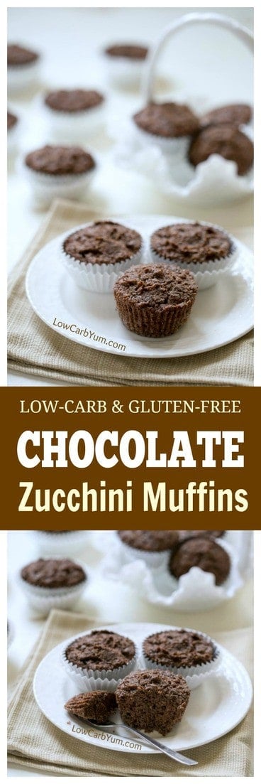 How about baking some of your extra garden zucchini into tasty low carb gluten free chocolate zucchini muffins? They make a nice portable snack. | LowCarbYum.com.