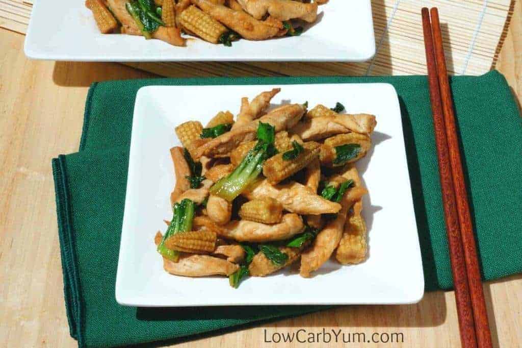 Chicken with bok choy and baby corn