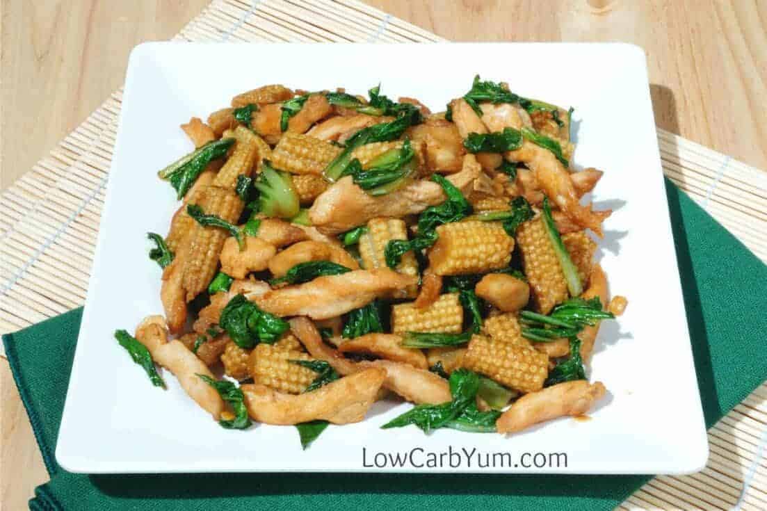 Chicken with bok choy and baby corn