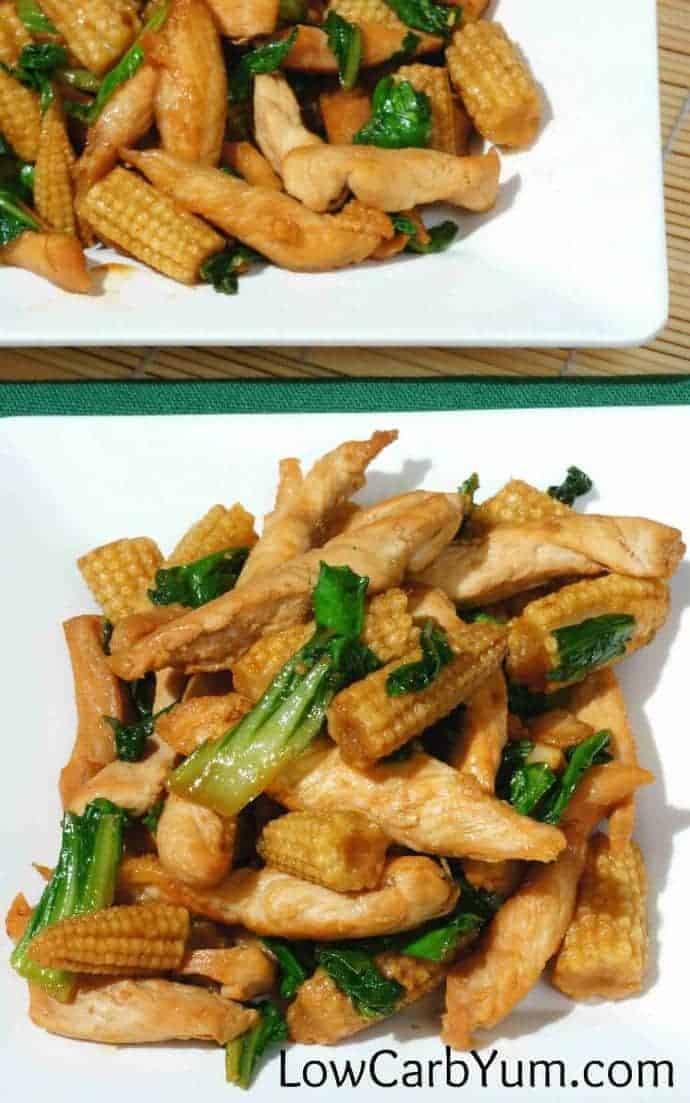 Chicken with bok choy and baby corn