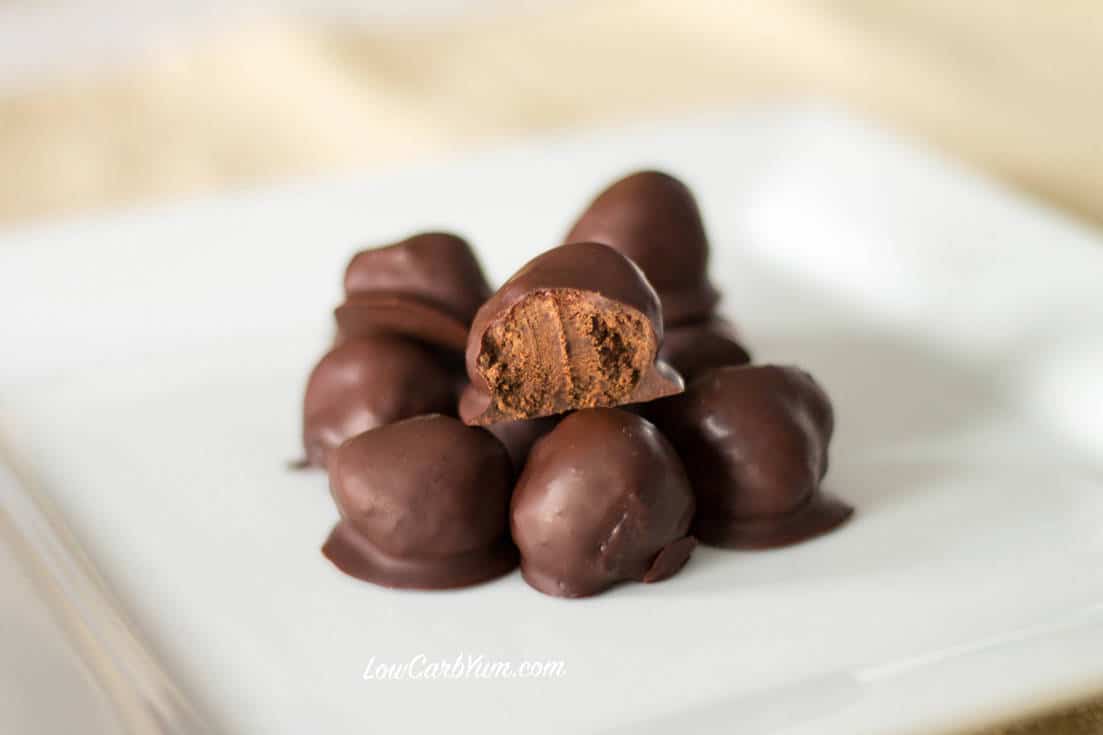 sugar-free chocolate truffles piled on plate