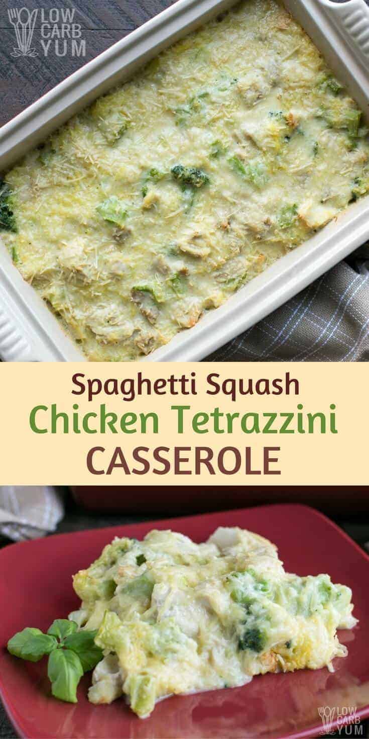 This easy chicken tetrazzini casserole recipe is a great way to use up leftover chicken or turkey. Poached chicken can also be used if no precooked meat is on hand. #glutenfree #lowcarb #keto | LowCarbYum.com