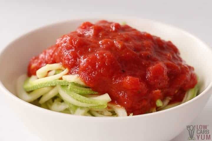 red low carb pasta sauce over zoodles
