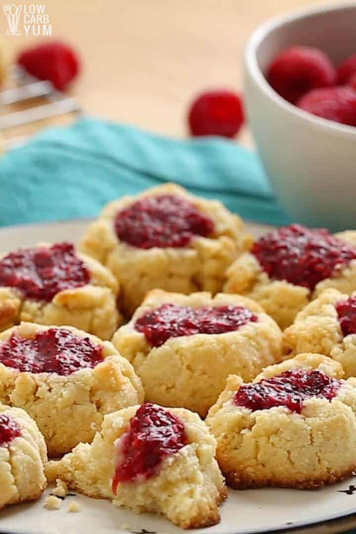 Gluten free thumbprint cookies recipe with low carb raspberry jam