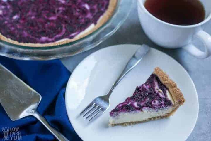 Gluten free low carb blueberry swirl cheesecake