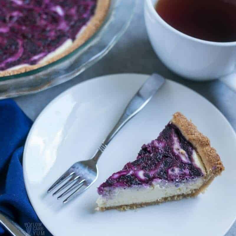 Gluten free low carb blueberry swirl cheesecake