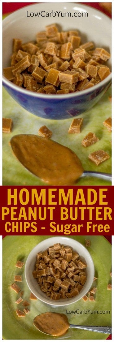 It's so easy to make your own low carb sugar free peanut butter chips. And, the chips are perfect to use for baking or snacking. #sugarfree #lowcarb | LowCarbYum.com