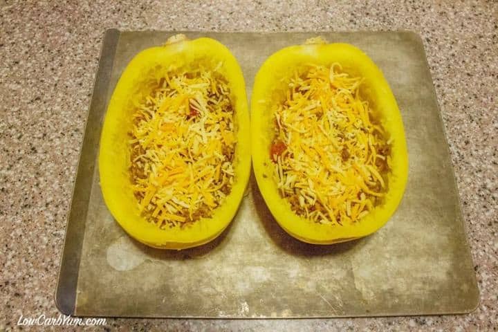 Making chili cheese stuffed spaghetti squash recipe