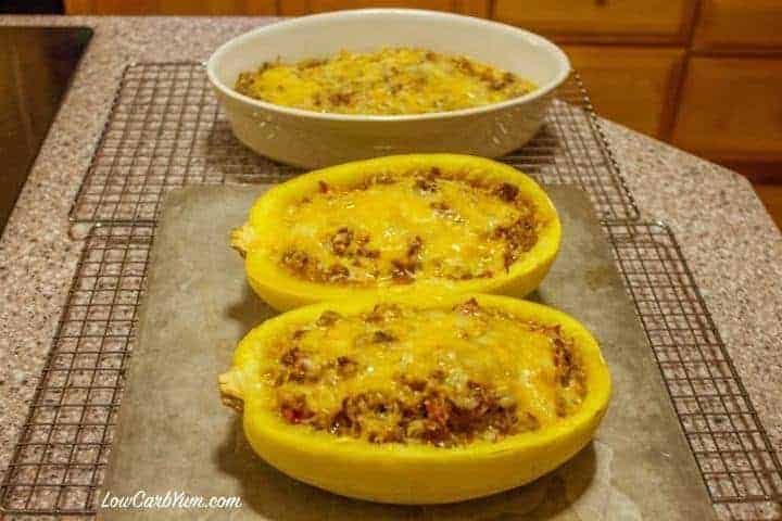 Comforting chili cheese stuffed spaghetti squash recipe