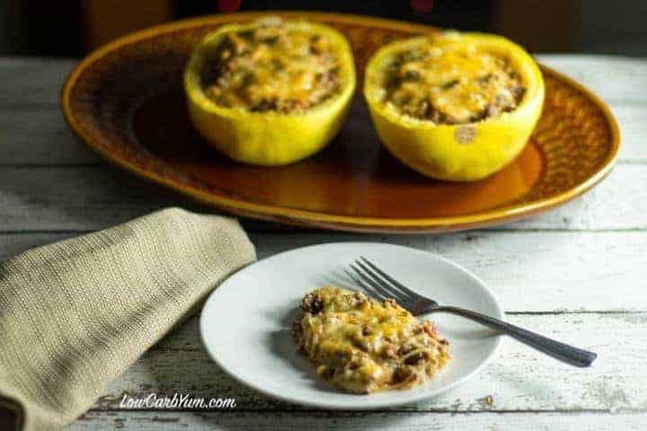 Low carb chili cheese stuffed spaghetti squash recipe