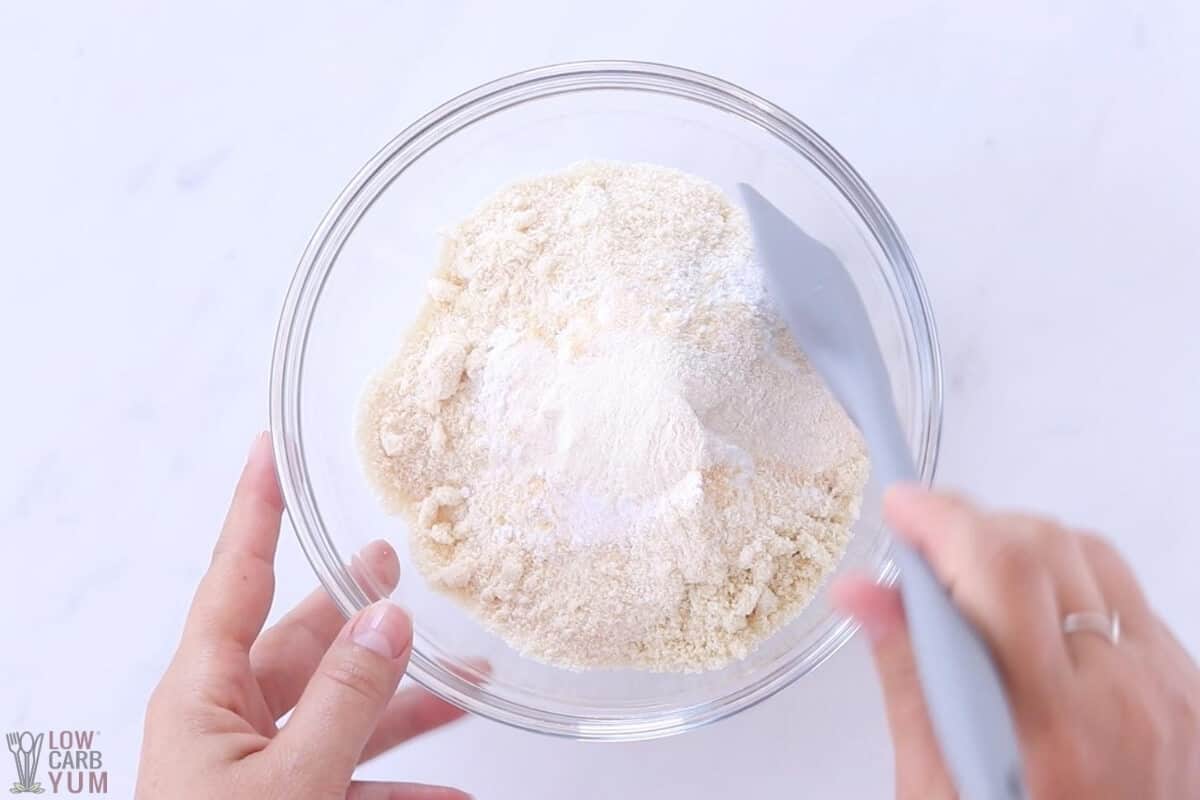 combining fat head dough dry ingredients