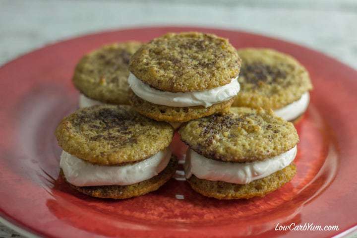 Low-carb gluten-free tiramisu whoopie pies on plate