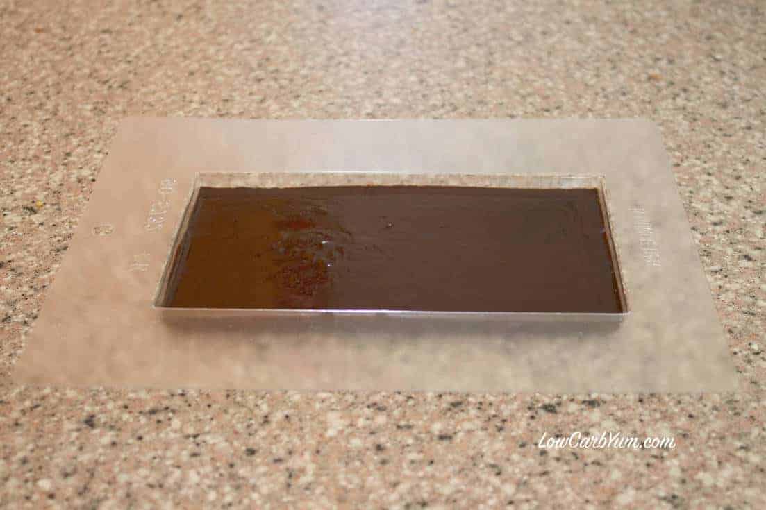 homemade low carb chocolate with stevia bar in mold