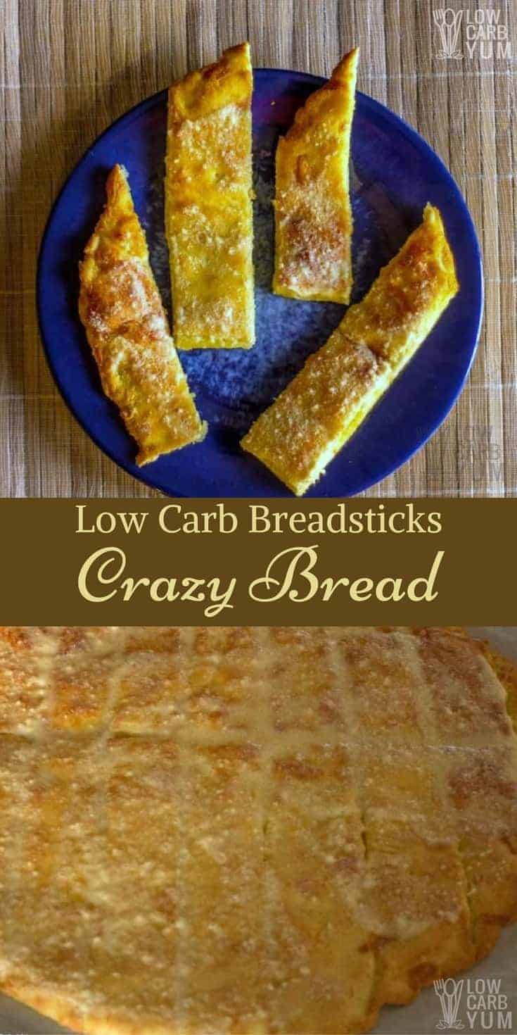 These cheesy garlic low carb breadsticks are a gluten free copycat of Little Caesars Crazy Bread recipe. So good, they won't miss the carbs. | LowCarbYum.com