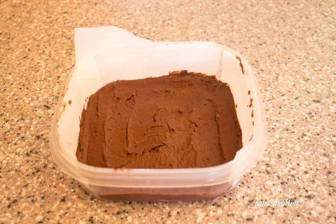 keto coconut chocolate fudge container