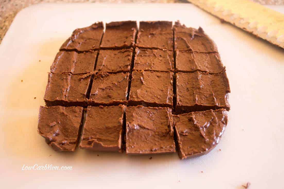 low carb coconut chocolate fudge cutting squares