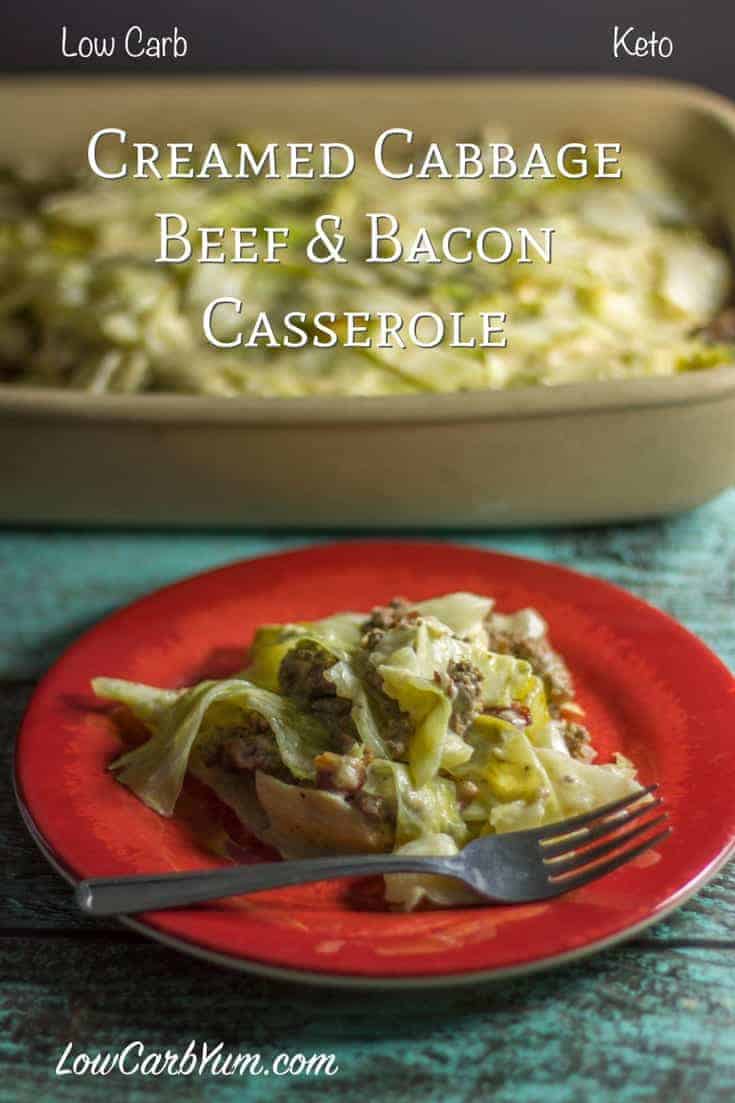 A low carb creamed cabbage ground beef casserole with bacon. The cream sauce uses Cajun spices that enhances the flavor and gives a Southern flare.