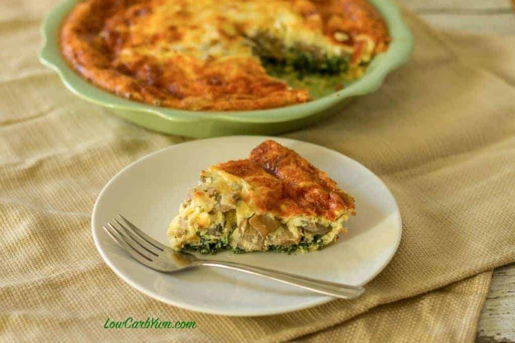 Spinach Mushroom Cheese Quiche (Crustless) | Low Carb Yum