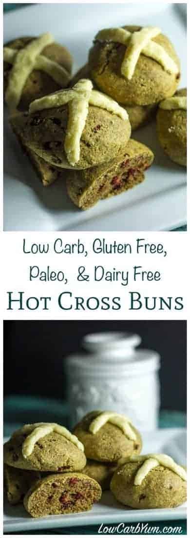 Easy Paleo hot cross buns recipe that is both low carb and dairy free. Use your favorite icing or top with stevia sweetened almond flour marzipan crosses.