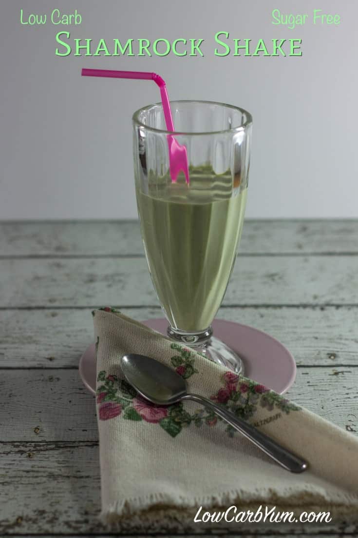 An all natural Shamrock Shake copycat recipe for a festive milkshake to drink on Saint Patrick's Day. Spinach powder gives the green color to this low carb treat.