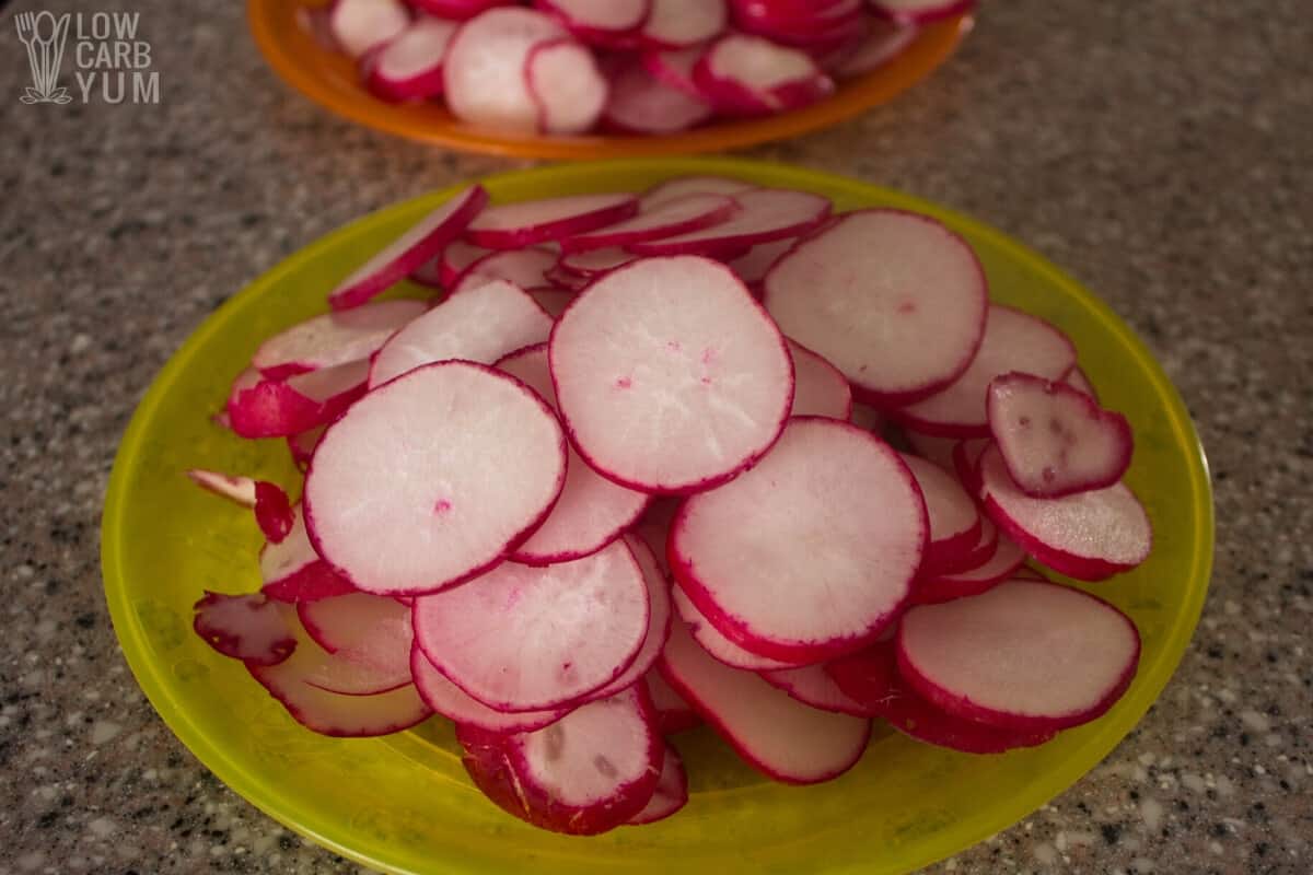 sliced radishes on plate