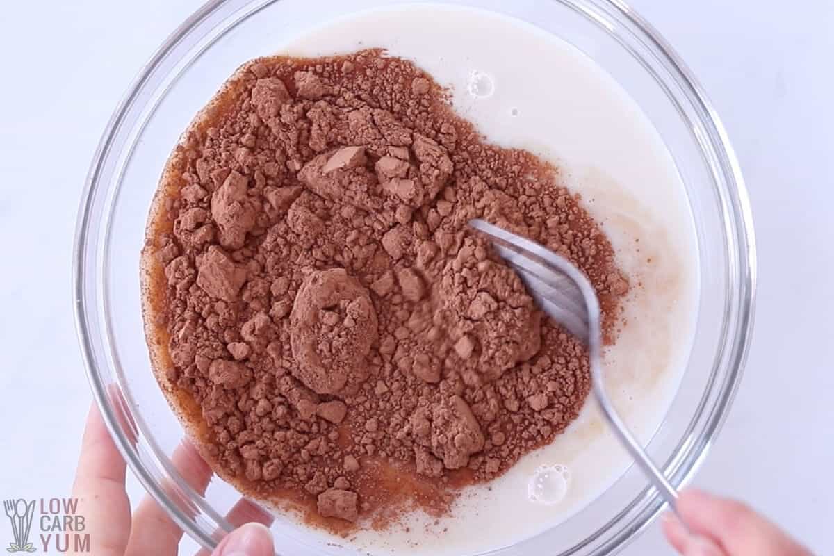 adding cocoa to almond milk mixture