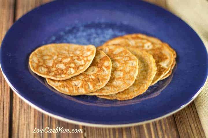 keto egg fast cinnamon pancakes on blue plate