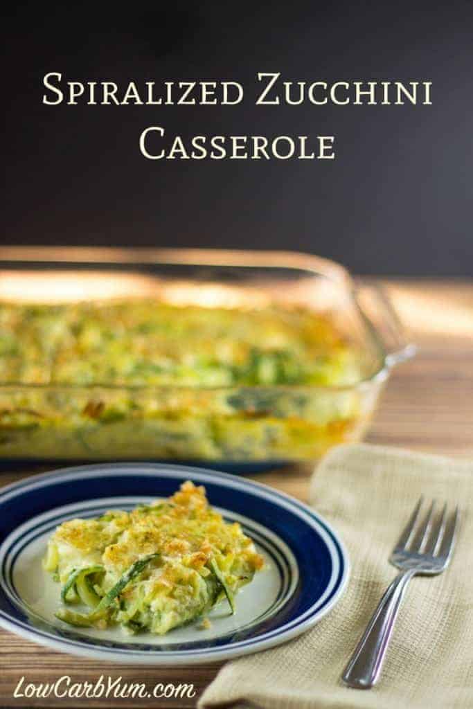 This tasty spiralized zucchini casserole has an egg base and a crunchy gluten free topping. Enjoy as a side dish for a main meal or brunch.