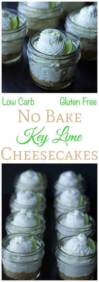 These 4 ounce low carb and gluten free no bake key lime cheesecake in a jar desserts are perfect for any summer party. They taste just like a key lime pie. | LowCarbYum.com