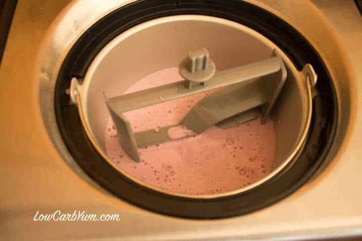 blueberry coconut lime ice cream in machine