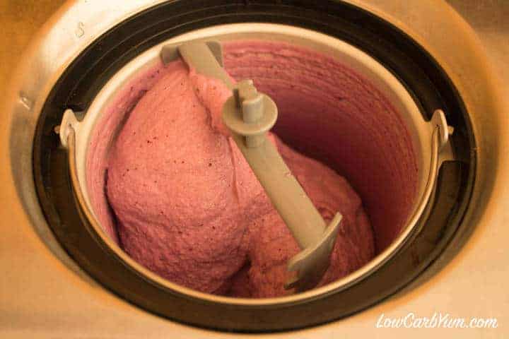 blueberry coconut lime ice cream in maker