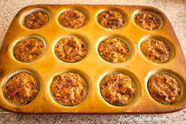 Low carb cinnamon rhubarb muffins cooling