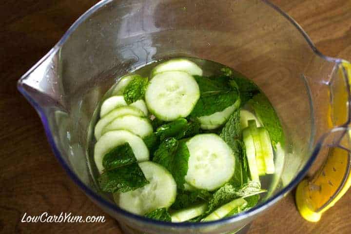 cucumber mint water in pitcher