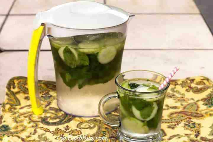 cucumber mint water in pitcher and glass