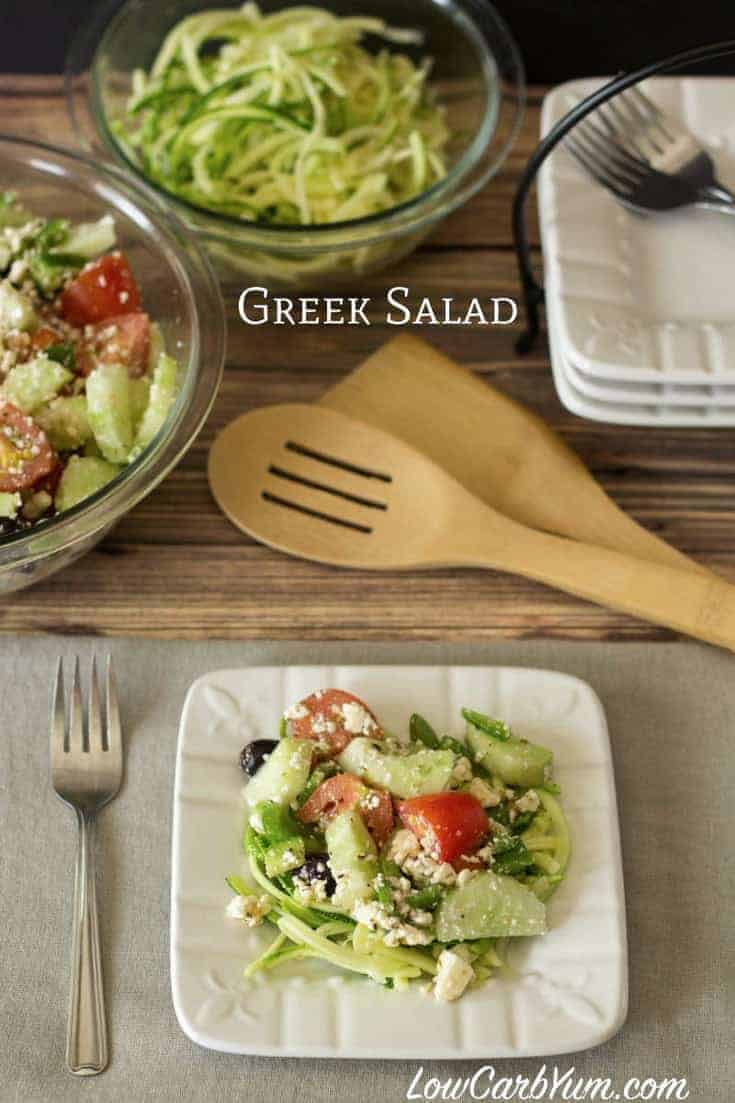 Low carb Greek salad over zoodles