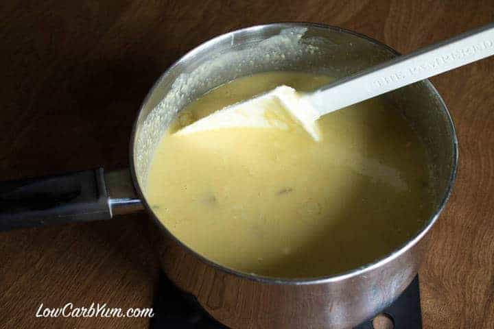 low carb yellow squash custard cake batter in pan