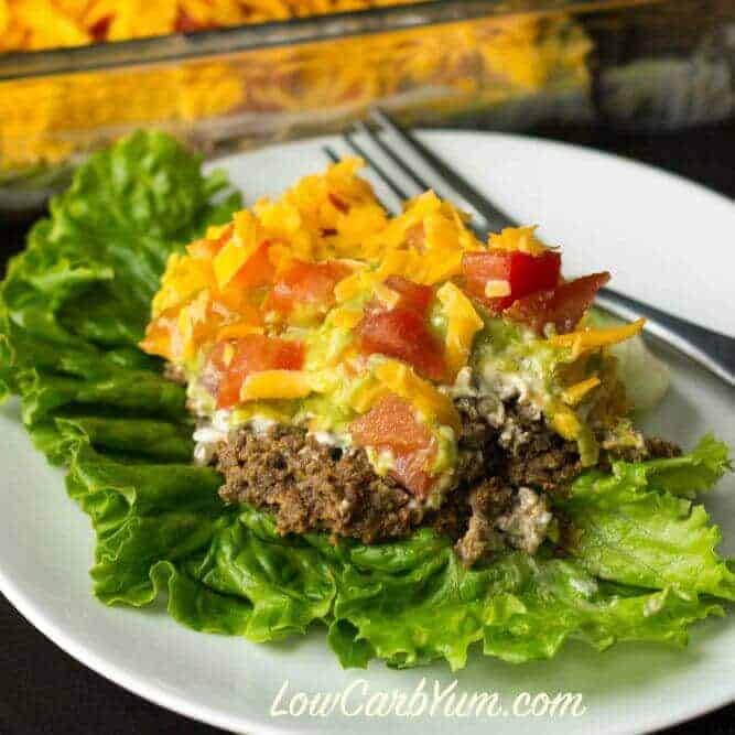 Layered taco salad dip with ground beef and cream cheese