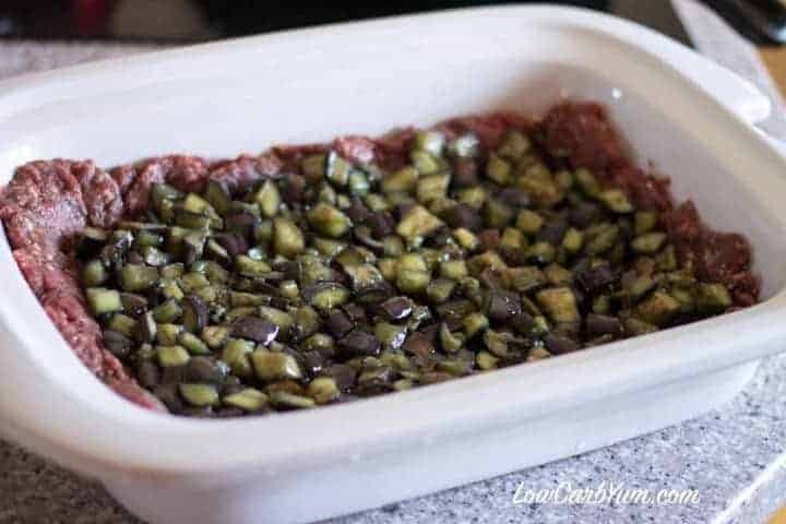 Ground beef crust eggplant casserole in crock pot