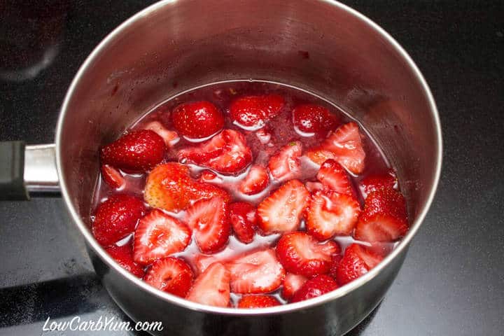 strawberries and sweetener in pot