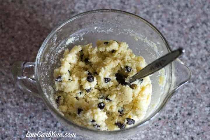 coconut flour chocolate chip cookie dough in bowl