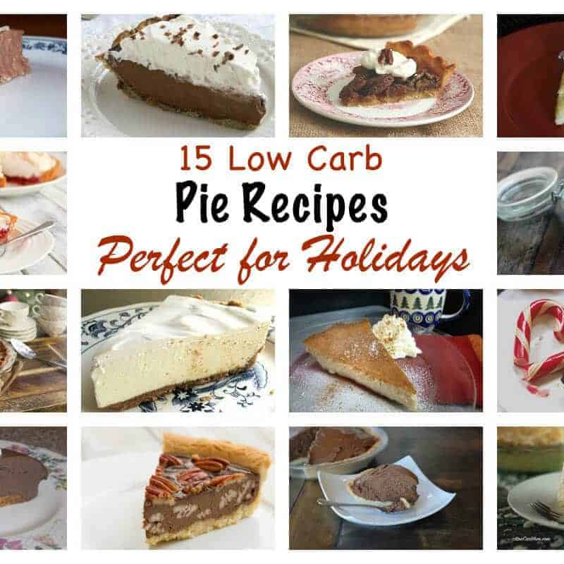 A collection of 15 delicious low carb pie recipes for the holidays. You'll find everything from chocolate cream, coconut, and the traditional pecan pie.
